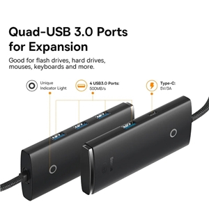 هاب 4 پورت بیسوس Baseus Hub Lite Series 4-Port USB-A HUB Adapter 4X USB 3.0 WKQX030001