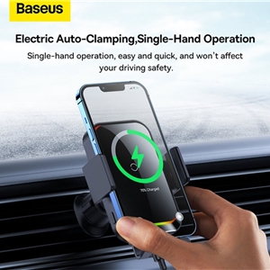 هولدر موبایل خودرو و شارژر وایرلس 15 وات بیسوس Baseus Halo Electric Wireless Charging Car Mount SUDD000001