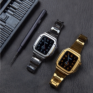 بند و گارد اپل واچ 7/8 سری لاکچری Metal Watch Strap And Case Set for apple watch 45 mm
