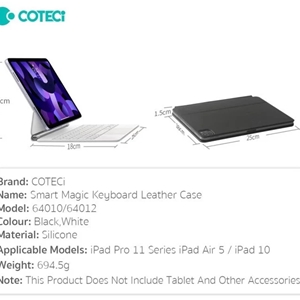 کیبورد مگنتی آیپد پرو 12.9 برند کوتسی مدل Coteci Magic Keyboard For Apple iPad Pro 12.9 2020-2021-2022 64013
