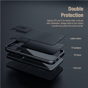 کیف چرمی نیلکین Samsung S22 Plus 5G Nillkin Qin Pro Plain Leather Cloth Case دارای محافظ دوربین