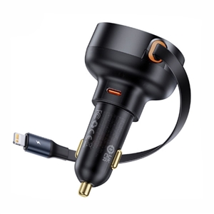 شارژر فندکی با کابل آیفونی جمع شونده 55 وات بیسوس Baseus Enjoyment Pro Car Charger CCTXP-CL