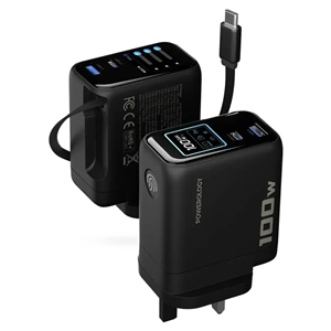 آداپتور پاورولوژی Powerology 100W Al TFT Adapter Retractable Type-C Cable