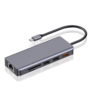 هاب 9 پورت پرودو Porodo 9in1 4K HDMI Ethernet USB-C Hub PD-91CHB توان 100 وات