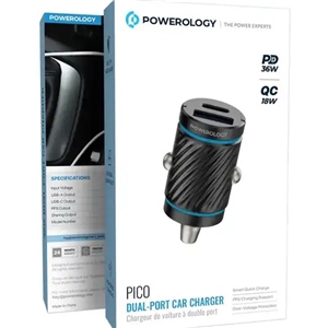 شارژر فندکی 36 وات دو پورت پاورلوژی Powerology Pico Dual-Port Car Charger PCCSR023BK