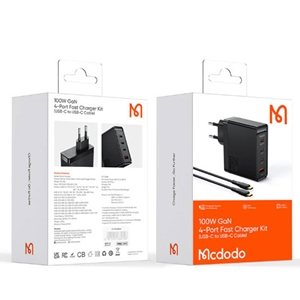 آداپتور 4 پورت 100 وات همراه با کابل دو سر تایپ سی مک دودو Mcdodo GaN Fast Charger Kit CH-5141