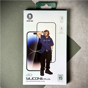 محافظ صفحه نمایش گلس برند گرین لاین Green Lion مدل 3D Silicone Plus دور سیلیکونی مناسب برای Apple iPhone 15 Pro Max