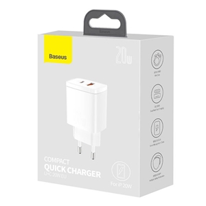 شارژر دیواری سریع 20 وات بیسوس Baseus Compact Wall Charger 20W Type C And USB PD Quick Charger CCXJ-B01