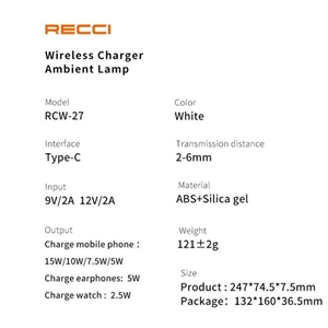 شارژ بیسیم چند کاره رسی Recci Wireless Charger Ambient Lamp RCW-27