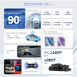 دوربین خودروی شیائومی Xiaomi DDpai X5 Pro به همراه دوربین عقب