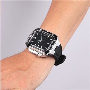 بند و گارد اپل واچ سری لاکچری Luxury Steel Metal Case Bezel Silicone Strap apple Watch 44/45 mm