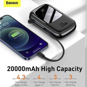 پاور بانک 20000 بیسوس Baseus Qpow Digital Display PPQD-H01 توان 20 وات همراه با کابل متصل لایتنینگ