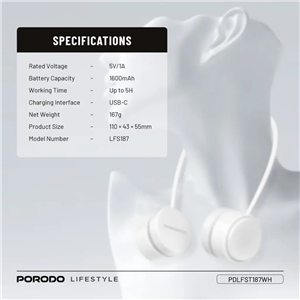 پنکه گردنی پرودو Porodo Airflex Neck Fan PDLFST187WH