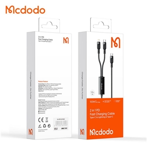 کابل شارژ 100 واتی تایپ سی به لایتنینگ+تایپ سی مک دودو مدل MCDODO CA-878 طول 120 سانتیمتر