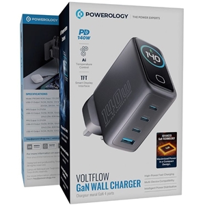 آداپتور شارژ 140 وات پاورولوژِی Powerology Voltflow GaN Wall Charger PWGAN140WBK