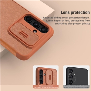 کیف چرمی نیلکین سامسونگ Samsung Galaxy A55 Nillkin Qin Pro Leather Case دارای محافظ دوربین