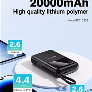 پاوربانک 20000 باوین Bavin PC1023S Fast Charge توان 22.5 وات همراه با کابل متصل