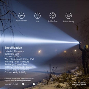 چراغ قوه پرودو Porodo Slim Outdoor Flashlight LS18WFL برد 200 متر