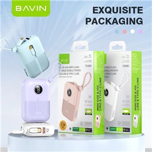 پاوربانک 10000 باوین Bavin PC1089S توان 22.5 وات همراه با کابل متصل