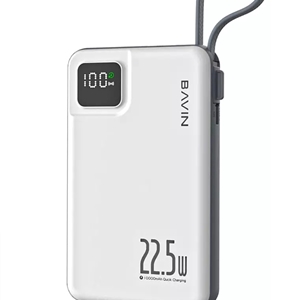 پاوربانک وایرلس 10000 مگنتی باوین Bavin PC1078S توان 22.5 وات با قابلیت شارژ اپل واچ و کابل متصل